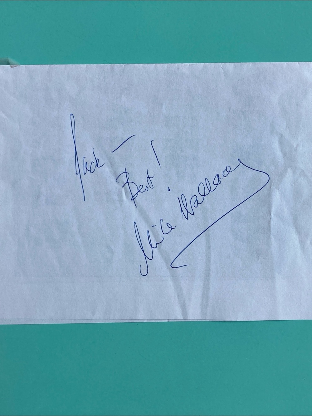 Mike Wallace Signed / Inscribed Folded Paper 60 Minutes - broadcast journalist